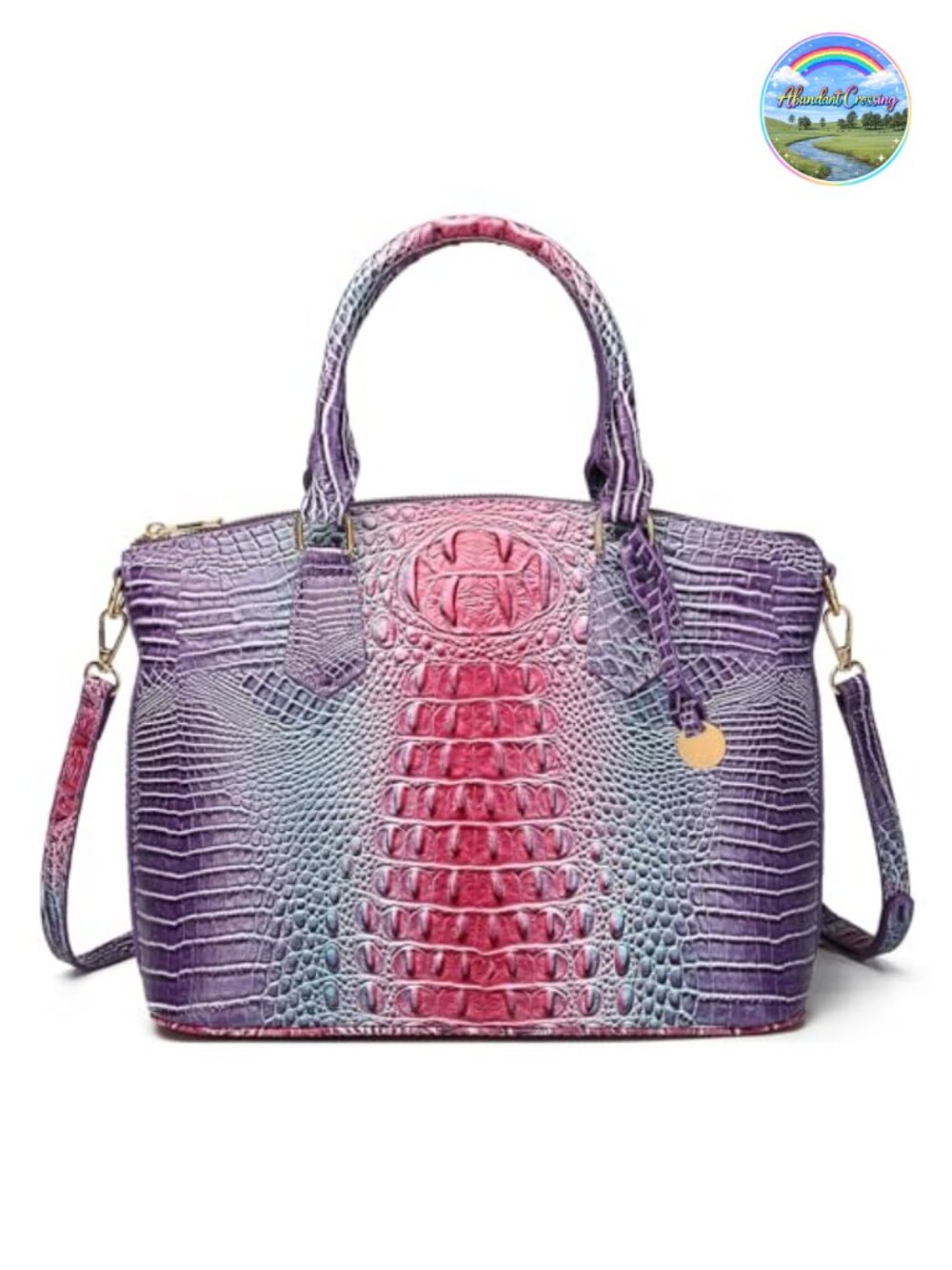 Vegan Leather Crocodile Satchel Handbag with Shoulder Strap